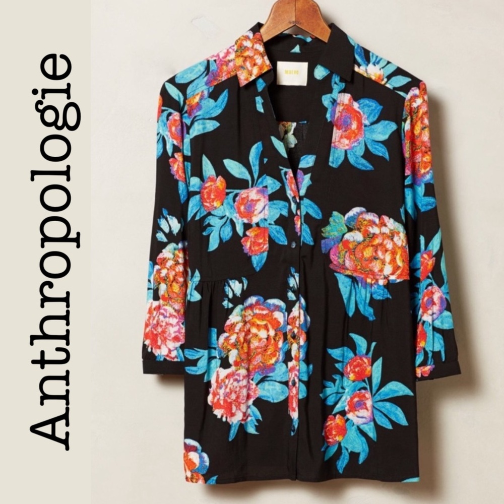Anthropologie Maeve Black Floral Women's Top Size 4